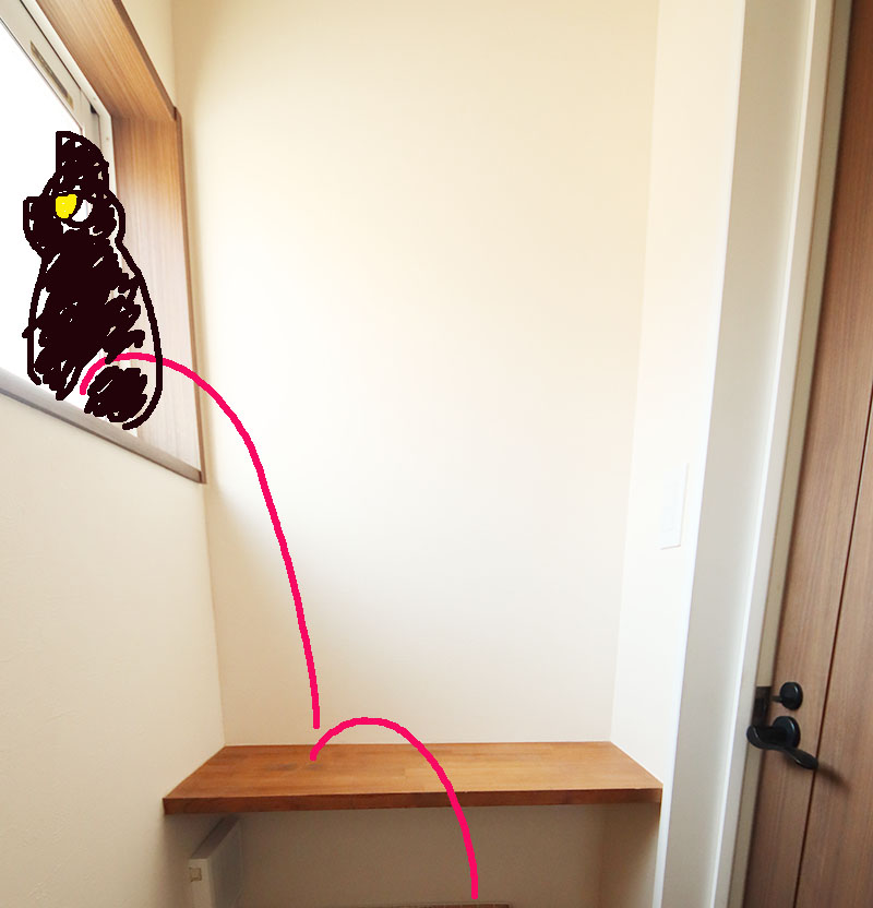 猫がトイレの窓にジャンプするイメージ図